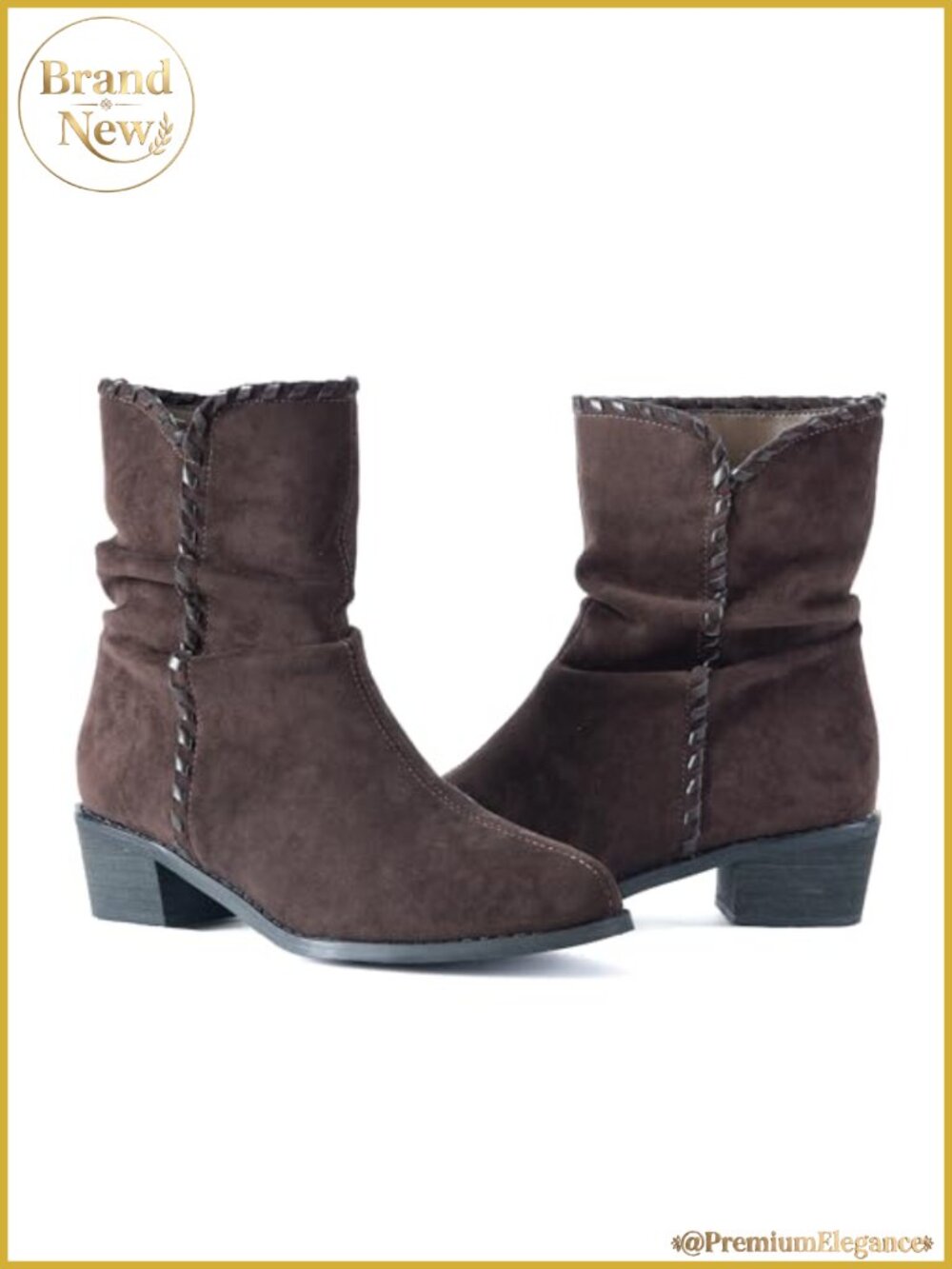 Faux Suede Slouchy Pointed Toe Ankle Booties Whipstitch Block Heel